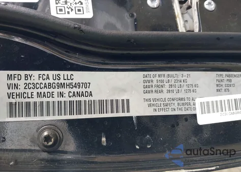 2021 Chrysler 300 300S from USA, damaged, VIN 2C3CCABG9MH549707